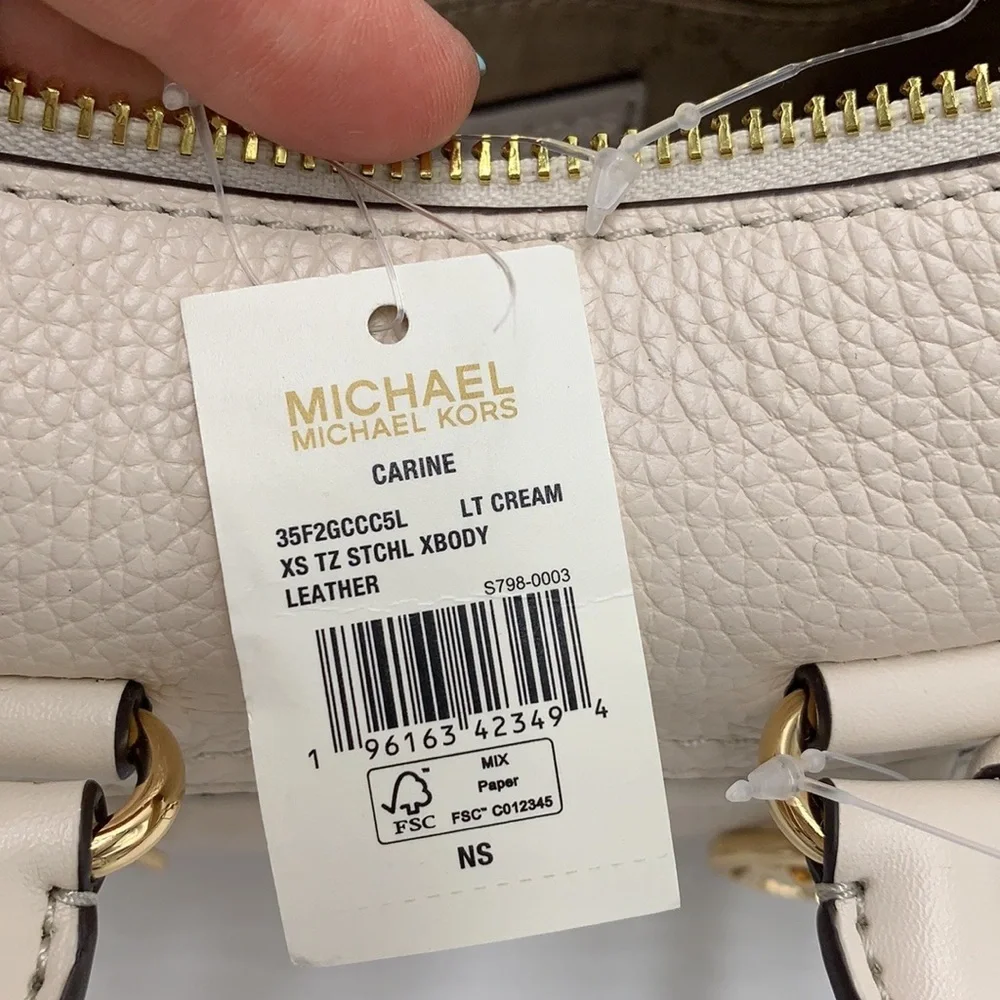Michael Kors Carine Extra-Small Pebbled Leather Satchel Crossbody  Light Cream